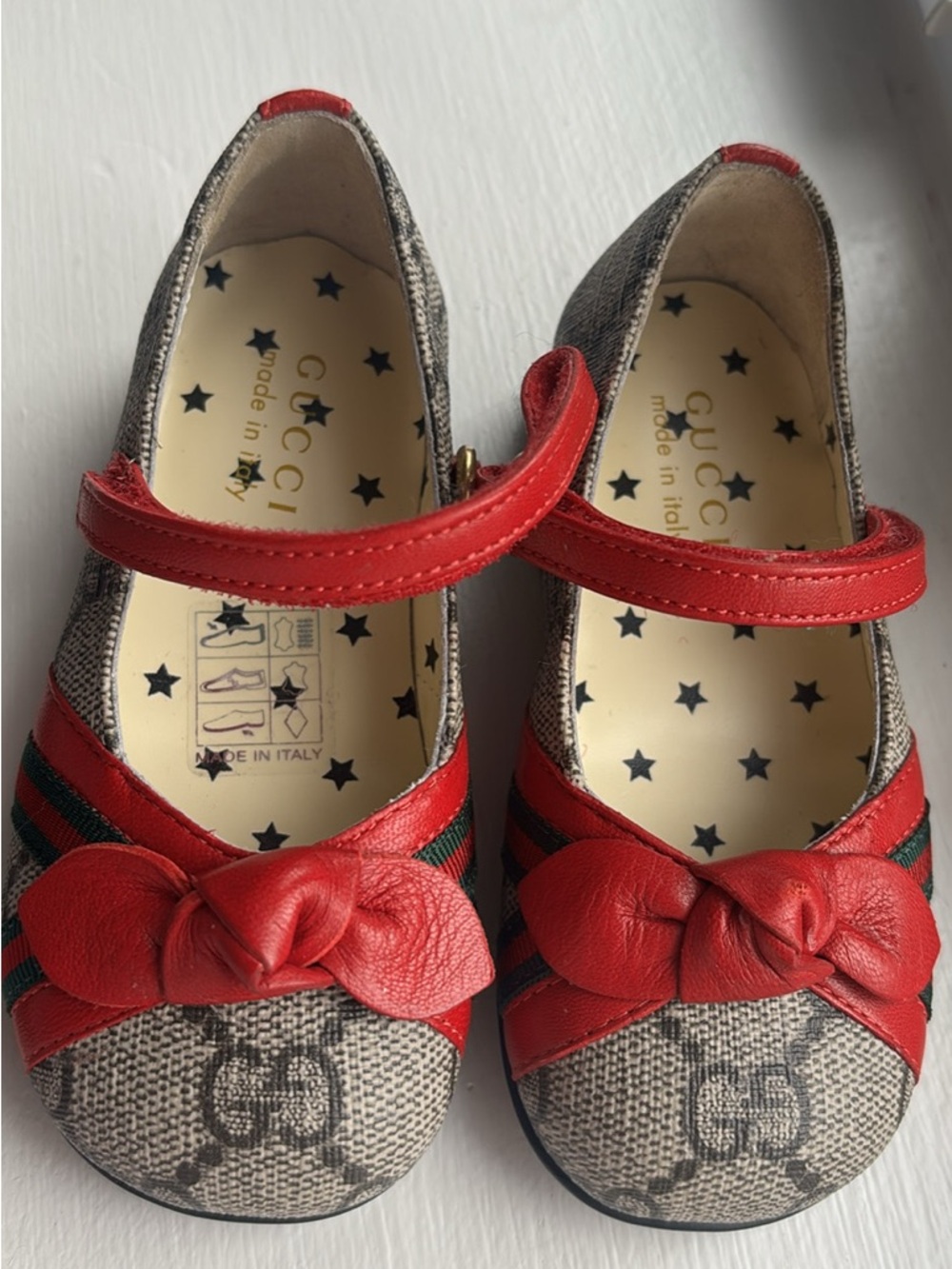 Gucci Red Bow GG Canvas Mary Jane Kids Shoes